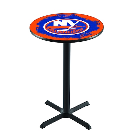 36 Blk Wrinkle New York Islanders Pub Table,36 Dia. Top